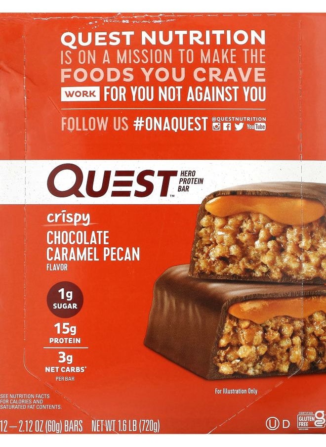 QUEST NUTRITION Hero Protein Bar Crispy Chocolate Caramel Pecan 12 Bars 2.12 oz (60 g) Each 