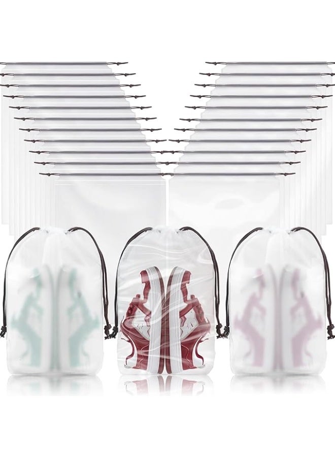 DUNISO 30 Pcs Travel Shoe Bags, Large Clear Shoes Storage Organizer with Drawstring, Transparent Travel Shoe Storage Bags for Packing，Waterproof and Dustproof，for Travel, Closet Organization, or Protecting Shoes from Dust and Dirt,Two Sizes，Clear - Image 1