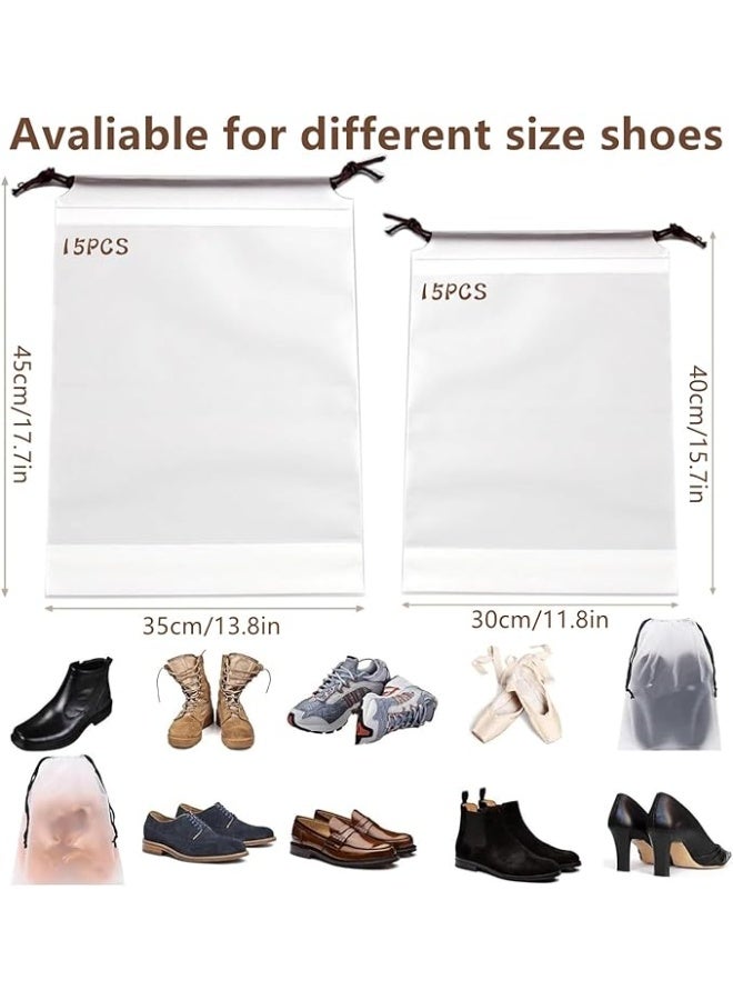 DUNISO 30 Pcs Travel Shoe Bags, Large Clear Shoes Storage Organizer with Drawstring, Transparent Travel Shoe Storage Bags for Packing，Waterproof and Dustproof，for Travel, Closet Organization, or Protecting Shoes from Dust and Dirt,Two Sizes，Clear - Image 2