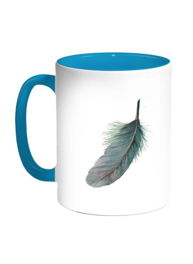 RYN Bird Feather Printed Coffee Mug Blue/White/Green 11ounce