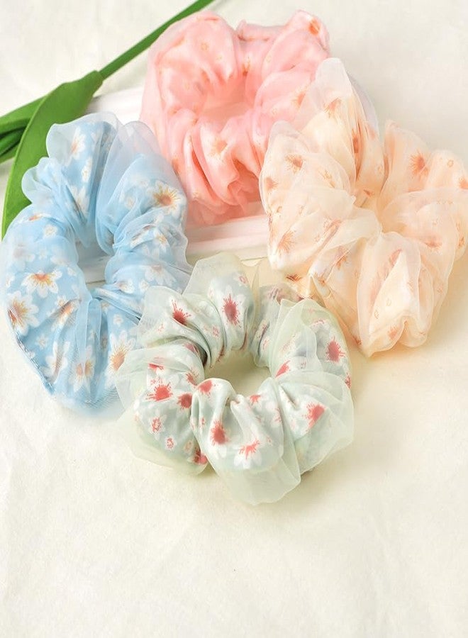 Guqqeuc Daisy Scrunchies Hair Elastics Ties for Women Girls Floral Hair Scrunchies with Daisy Flower Hair Rubber Bands Ponytail Holders for Thick Hair Styling Accessories 4 Pcs - Image 2