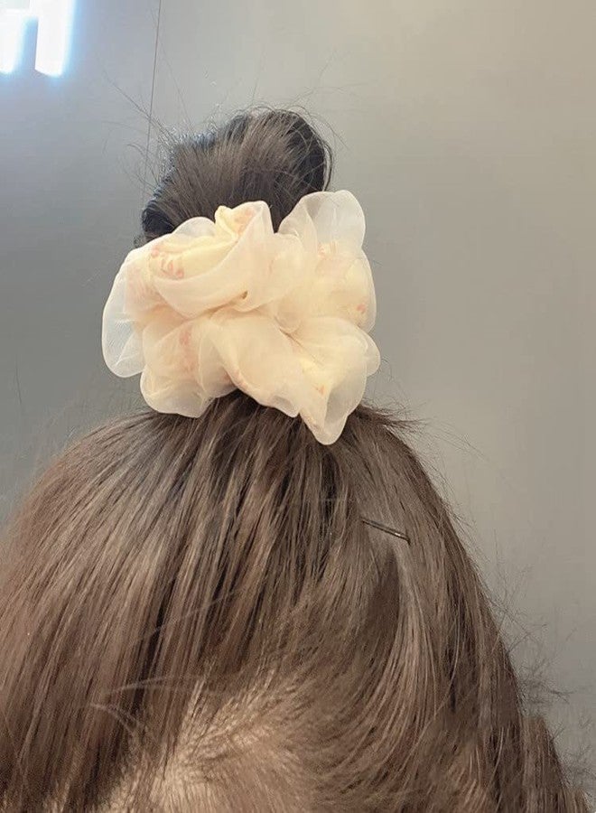 Guqqeuc Daisy Scrunchies Hair Elastics Ties for Women Girls Floral Hair Scrunchies with Daisy Flower Hair Rubber Bands Ponytail Holders for Thick Hair Styling Accessories 4 Pcs - Image 3