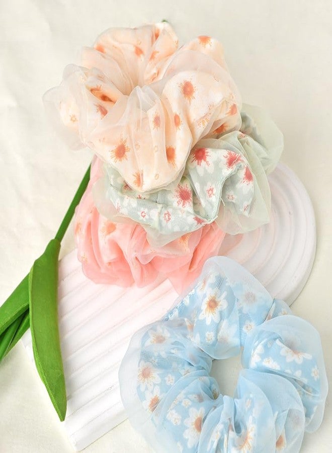 Guqqeuc Daisy Scrunchies Hair Elastics Ties for Women Girls Floral Hair Scrunchies with Daisy Flower Hair Rubber Bands Ponytail Holders for Thick Hair Styling Accessories 4 Pcs - Image 5