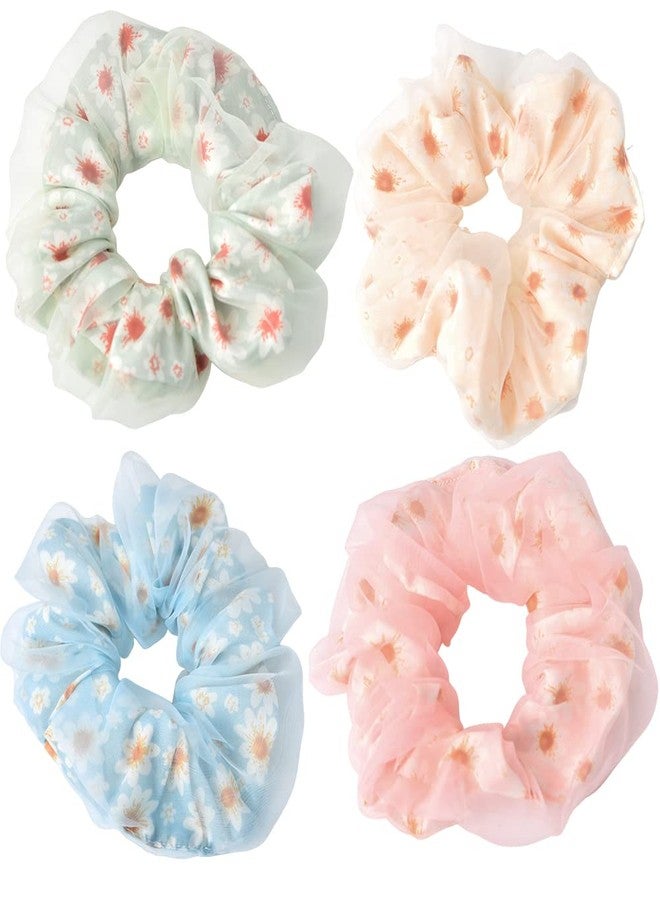 Guqqeuc Daisy Scrunchies Hair Elastics Ties for Women Girls Floral Hair Scrunchies with Daisy Flower Hair Rubber Bands Ponytail Holders for Thick Hair Styling Accessories 4 Pcs - Image 1