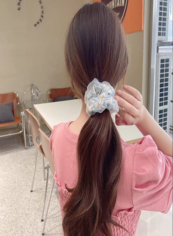 Guqqeuc Daisy Scrunchies Hair Elastics Ties for Women Girls Floral Hair Scrunchies with Daisy Flower Hair Rubber Bands Ponytail Holders for Thick Hair Styling Accessories 4 Pcs - Image 4