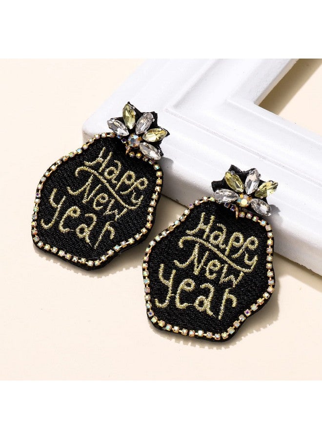 سيالكسهيني أقراط رأس السنة الجديدة من أحجار الراين وأقراط ناي للنساء أقراط أنيقة للعطلات إكسسوارات حفلات الأعياد هدايا مجوهرات (عام جديد سعيد) - Image 2