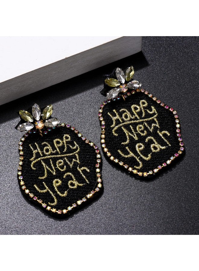 سيالكسهيني أقراط رأس السنة الجديدة من أحجار الراين وأقراط ناي للنساء أقراط أنيقة للعطلات إكسسوارات حفلات الأعياد هدايا مجوهرات (عام جديد سعيد) - Image 3