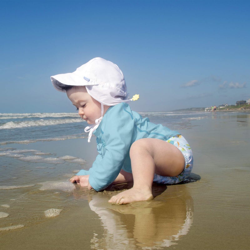 green sprouts i play. Baby Flap Sun Protection Swim Hat, White, 9-18 Months - Image 2