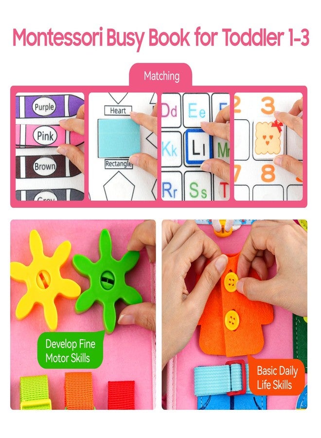 Hurdaos Montessori Toy Busy Book for Toddlers 1-3, Birthday Gifts for 1 2 3 Year Old Girls, Travel Activity Book & Sensory Learning Toy 1 2-4 Year Old Girl, Educational Busy Board for Fine Motor Skills - Image 4