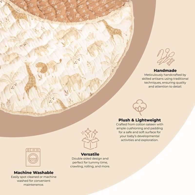 Crane Baby Safari Baby Tummy Time Activity Mat 40"X40", Reversible Floor Play Mat for Boys and Girls, Jungle Nursery Decor - Image 2