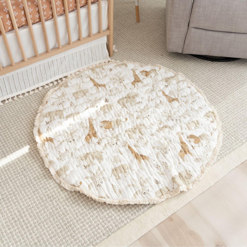 Crane Baby Safari Baby Tummy Time Activity Mat 40"X40", Reversible Floor Play Mat for Boys and Girls, Jungle Nursery Decor - Image 4