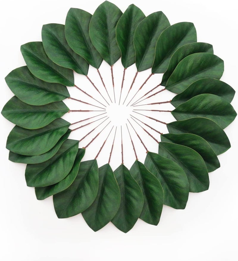 Namzi Artificial Green Magnolia Leaves Pack of 30 for Wedding Decor Home Decor Indoor Decor Book Decorative Bookmark Fake Leaves Decor Magnolia Wreath Artificial Plants