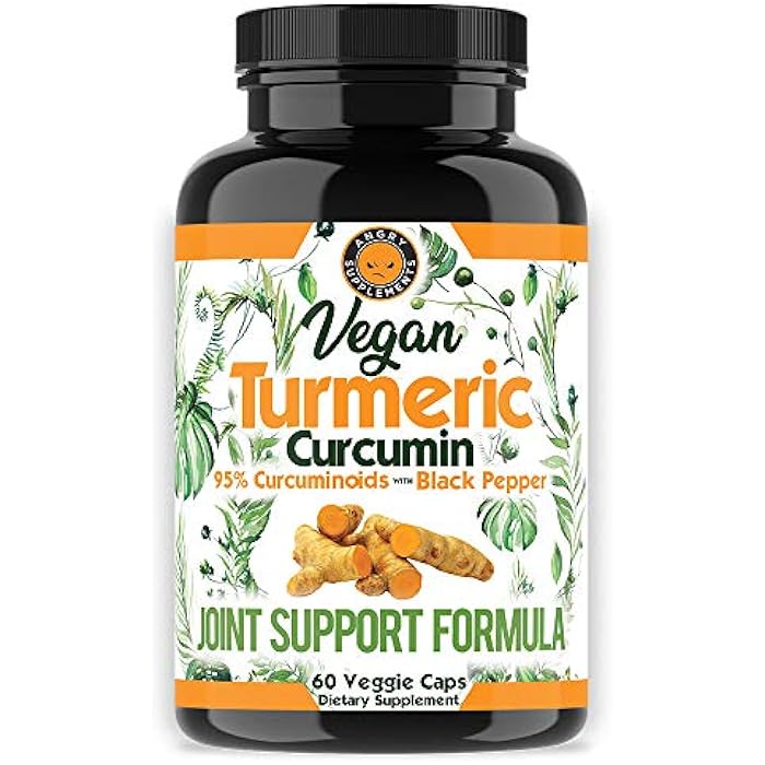 Angry Supplements Vegan Turmeric Curcumin with Black Pepper Extract (60 Veggie Capsules-2 Month Supply), 95% Curcuminoids - All Natural Powerful Antioxidant for Joint Support and Relief (1-Bottle) - Image 1