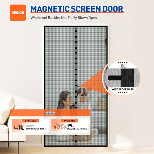 MAGZO Magnetic Screen Door Fit Door Size 32 x 80 Inch, Screen Size 34" x 81" Strong Magnet Door Mesh with Reinforced Hook & Loop for Patio Door, Front Door, Doorway, Black - Image 4