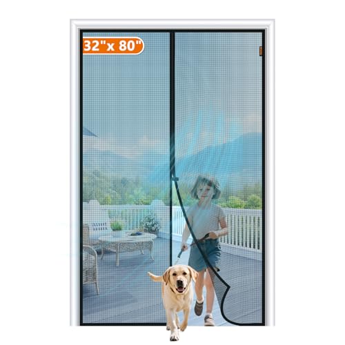 MAGZO Magnetic Screen Door Fit Door Size 32 x 80 Inch, Screen Size 34" x 81" Strong Magnet Door Mesh with Reinforced Hook & Loop for Patio Door, Front Door, Doorway, Black - Image 1