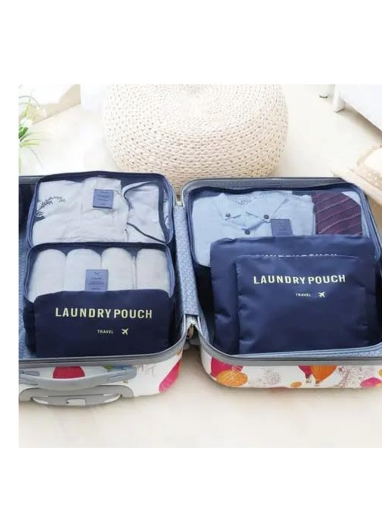 6 pecs Popular and high capacity packing cubes of luggage bag unisex practical outside travel overnight camping clothes storage bag (Blue)  - Image 2