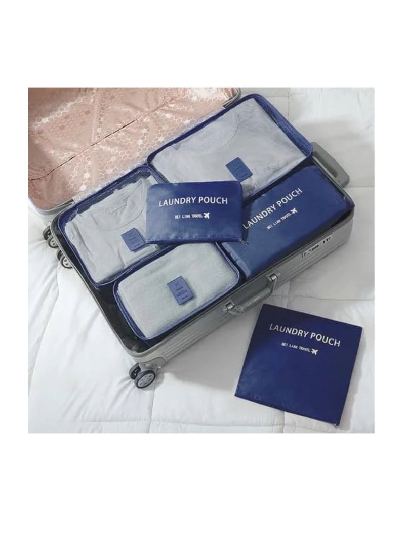 6 pecs Popular and high capacity packing cubes of luggage bag unisex practical outside travel overnight camping clothes storage bag (Blue)  - Image 3