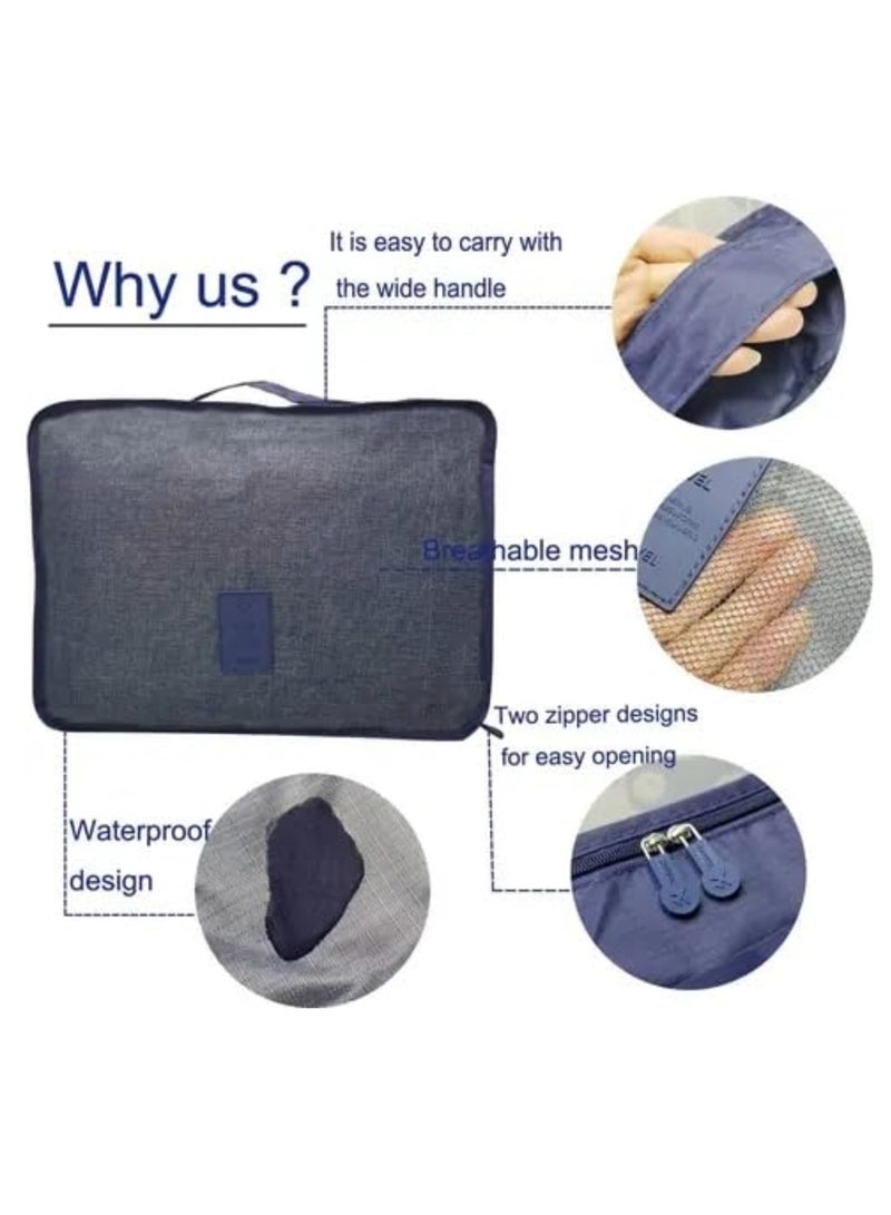 6 pecs Popular and high capacity packing cubes of luggage bag unisex practical outside travel overnight camping clothes storage bag (Blue)  - Image 4