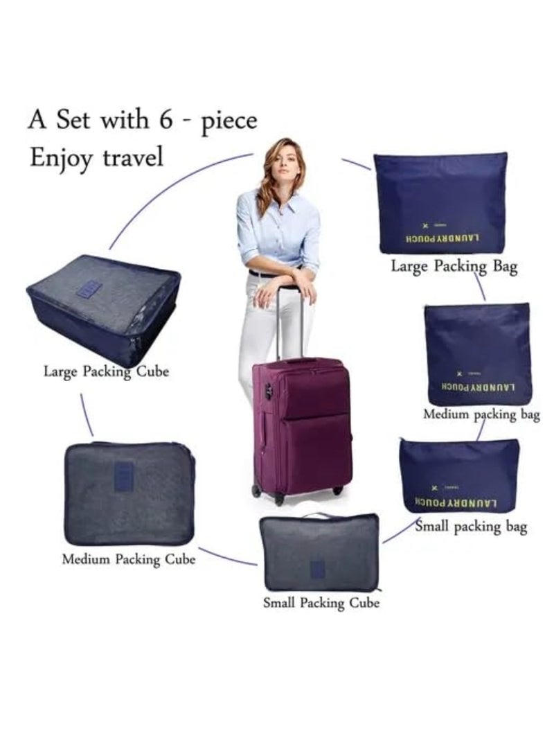 6 pecs Popular and high capacity packing cubes of luggage bag unisex practical outside travel overnight camping clothes storage bag (Blue)  - Image 5