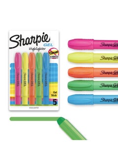 SHARPIE Gel Highlighters, Bullet Tip, Assorted Fluorescent Colors, 5 Count Pack, Smear and Bleed Resistant, Long-lasting and Uncapable