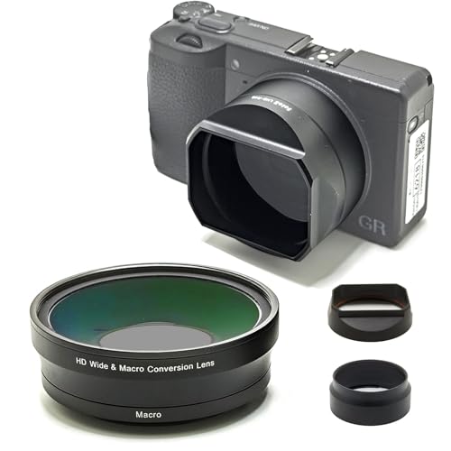 FotoZ Conversion Lens for Ricoh GR III GR III HDF 49mm 075x Wide Angle Macro 2 in 1 with Lens Hood Filter Adapter Replaces GA1 - Image 1
