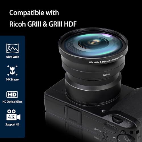 FotoZ Conversion Lens for Ricoh GR III GR III HDF 49mm 075x Wide Angle Macro 2 in 1 with Lens Hood Filter Adapter Replaces GA1 - Image 3