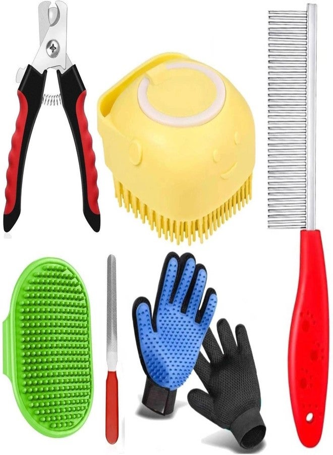 Agirav Dog Brush Comb Set with Nail Clipper and Grooming Glove for Cats and Dogs, Multi Colour - Image 1