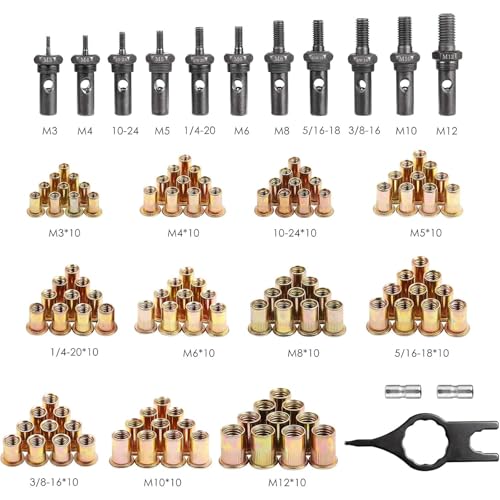 WETOLS أداة تثبيت المسامير WETOLS 16"، مجموعة أدوات احترافية مع 11 رأس قياس متري وبوصة M3 M4 M5 M6 M8 M10 M12، 10-24، 1/4-20، 5/16-18، 3/8-16، 110 قطعة من المسامير وحقيبة حمل - WE-889 - Image 2