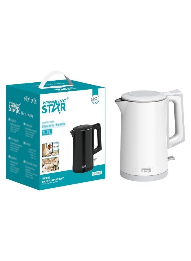 Winning Star Rapid Boil 1.7L Electric Kettle, Quiet 1500W Heating, Stainless Steel with Auto Shut-Off & Dry Protection, Cool-Grip Handle, Easy-Pour Spout for Home and Office, White Color - Image 3