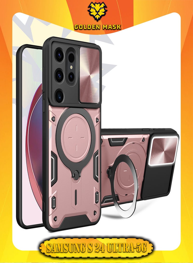 GOLDEN MASK GOLDEN MASK For Samsung Galaxy S24 Ultra Armored Camera Shield Cover Camera Lend Protection, Built-in 360° (Rose Gold)