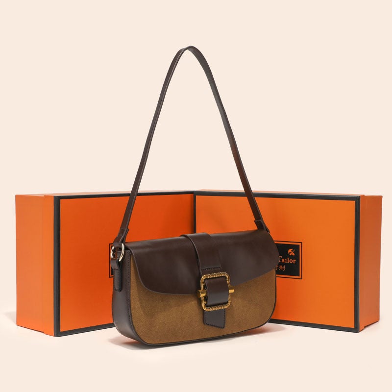 Niche Matte Patchwork Underarm Bag For Women, High-End, Elegant, Casual, Color-Blocked Shoulder Bag, Fashionable Commuter Small Square Bag - Image 1