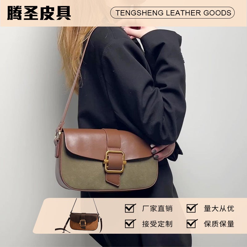 Niche Matte Patchwork Underarm Bag For Women, High-End, Elegant, Casual, Color-Blocked Shoulder Bag, Fashionable Commuter Small Square Bag - Image 2