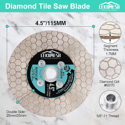 LEKOMESH Diamond Blade for Angle Grinder 45 Inch 115mm Tile Cutting Disc Tile Grinder Blade DoubleSided Diamond Cutting Wheel for Porcelain Ceramic Marble Granite 5811 Thread - Image 3
