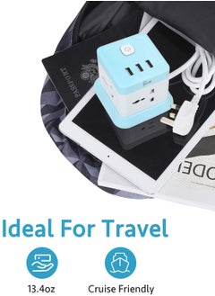 Gzar Gzar Tower Extension Cord Power Strip Cube Lead with 4 Outlets Plug and 3 USB Ports 5 Ft 1.5M Power Cord Phone and Desktop Charging Station Compact Portable for Travel Home and Office Blue  - Image 3