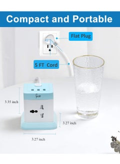 Gzar Gzar Tower Extension Cord Power Strip Cube Lead with 4 Outlets Plug and 3 USB Ports 5 Ft 1.5M Power Cord Phone and Desktop Charging Station Compact Portable for Travel Home and Office Blue  - Image 4
