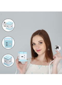 Gzar Gzar Tower Extension Cord Power Strip Cube Lead with 4 Outlets Plug and 3 USB Ports 5 Ft 1.5M Power Cord Phone and Desktop Charging Station Compact Portable for Travel Home and Office Blue  - Image 2