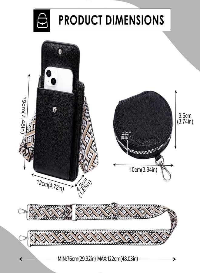 Toptime Small Crossbody Bags for Women, Cell Phone Purse with Mini Coin Bag, Vegan Leather Black Purse Wallet with Credit Card Slots, Detachable Wide Boho Strap Shoulder Bag for Travel Shopping Dating - Image 2