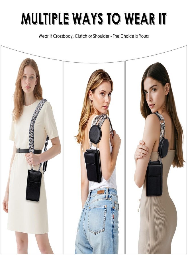 Toptime Small Crossbody Bags for Women, Cell Phone Purse with Mini Coin Bag, Vegan Leather Black Purse Wallet with Credit Card Slots, Detachable Wide Boho Strap Shoulder Bag for Travel Shopping Dating - Image 3