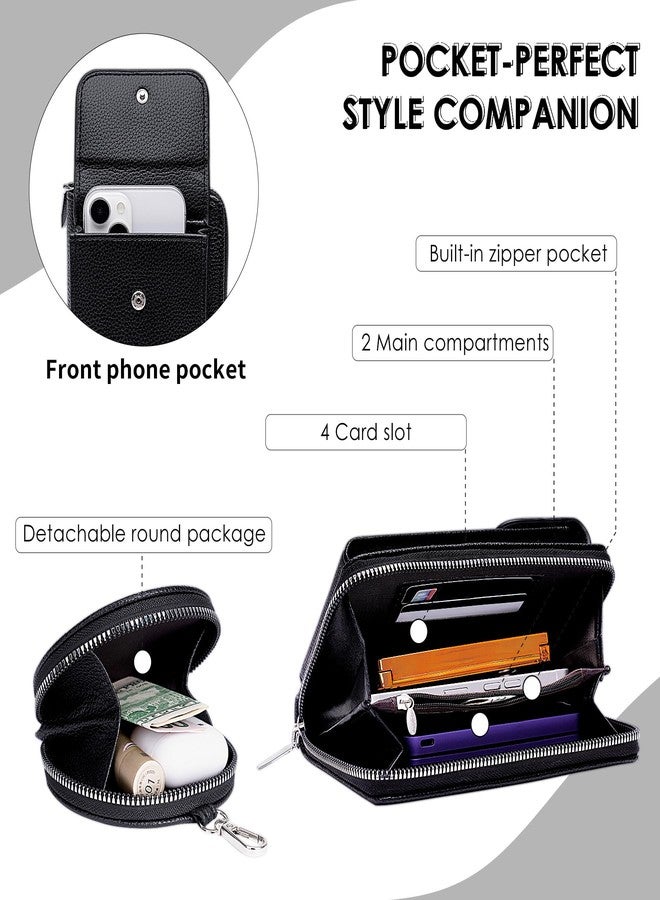 Toptime Small Crossbody Bags for Women, Cell Phone Purse with Mini Coin Bag, Vegan Leather Black Purse Wallet with Credit Card Slots, Detachable Wide Boho Strap Shoulder Bag for Travel Shopping Dating - Image 4