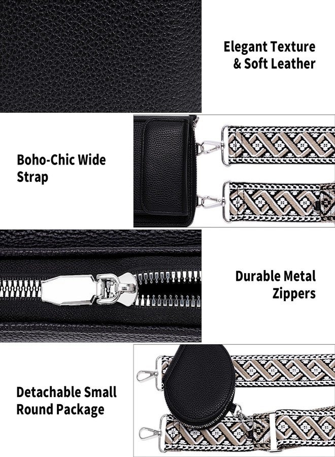 Toptime Small Crossbody Bags for Women, Cell Phone Purse with Mini Coin Bag, Vegan Leather Black Purse Wallet with Credit Card Slots, Detachable Wide Boho Strap Shoulder Bag for Travel Shopping Dating - Image 5