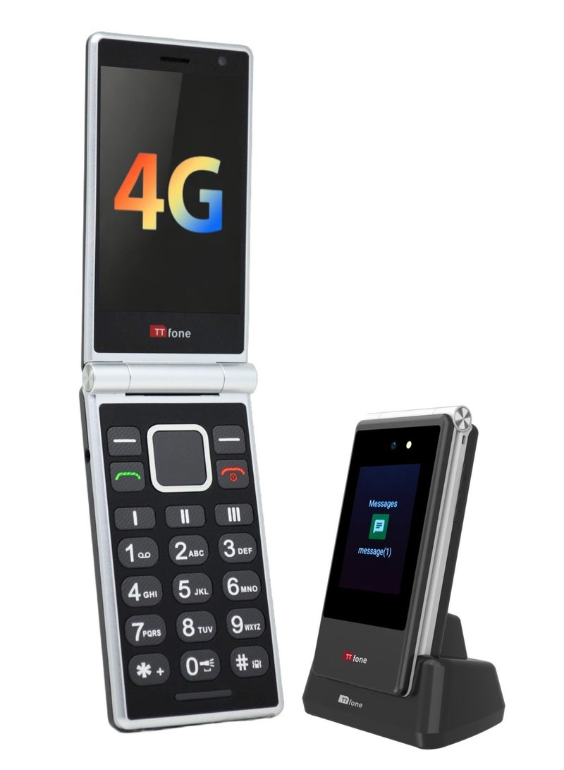 تي تي فون هاتف TTfone TT990 قابل للطي بتقنية 4G ونظام Android 14 (بدون خدمات Google)، مع واتساب، شاشة لمس 3.5 بوصة، زر SOS للطوارئ، أزرار كبيرة، وذاكرة 64 جيجابايت - Image 1