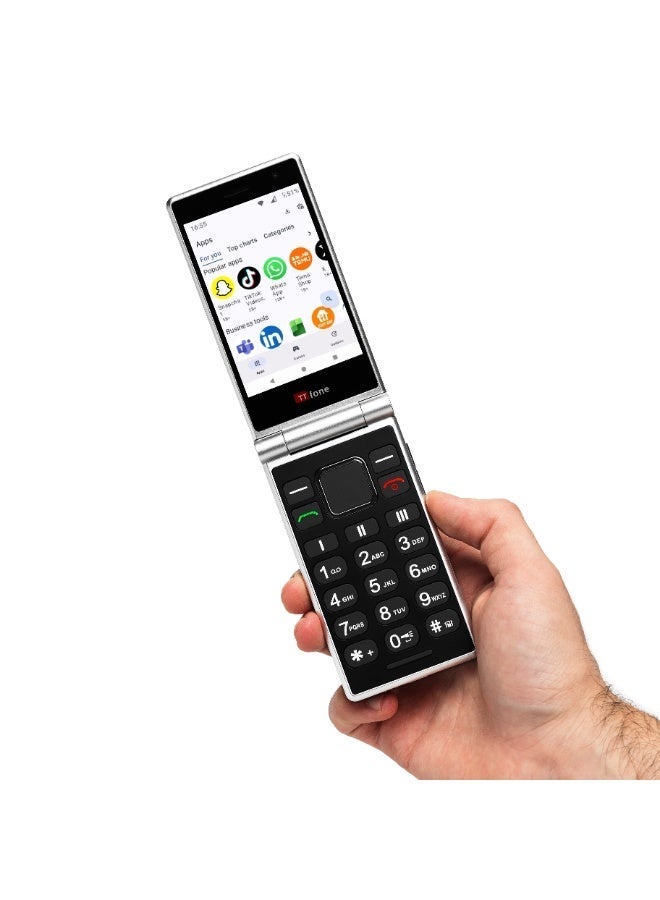 تي تي فون هاتف TTfone TT990 قابل للطي بتقنية 4G ونظام Android 14 (بدون خدمات Google)، مع واتساب، شاشة لمس 3.5 بوصة، زر SOS للطوارئ، أزرار كبيرة، وذاكرة 64 جيجابايت - Image 2