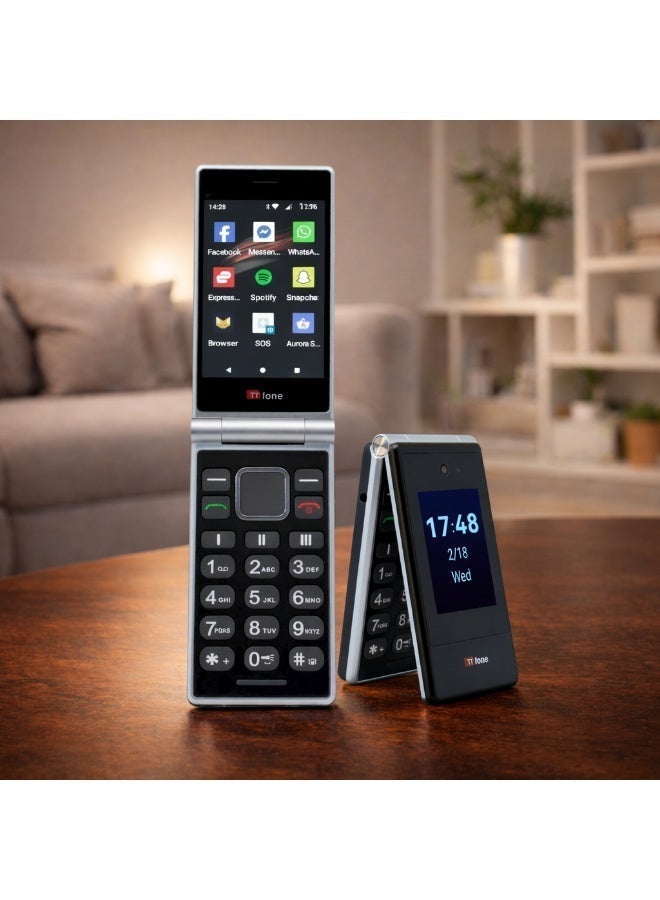 تي تي فون هاتف TTfone TT990 قابل للطي بتقنية 4G ونظام Android 14 (بدون خدمات Google)، مع واتساب، شاشة لمس 3.5 بوصة، زر SOS للطوارئ، أزرار كبيرة، وذاكرة 64 جيجابايت - Image 4
