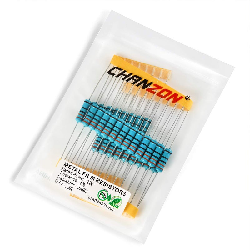 CHANZON 30 قطعة 2 واط 330 أوم مقاومة فيلم معدني ثابت 0.01 ±1% تحمل 330R MF مقاومات ثقب مرور معتمدة من روهس - Image 3