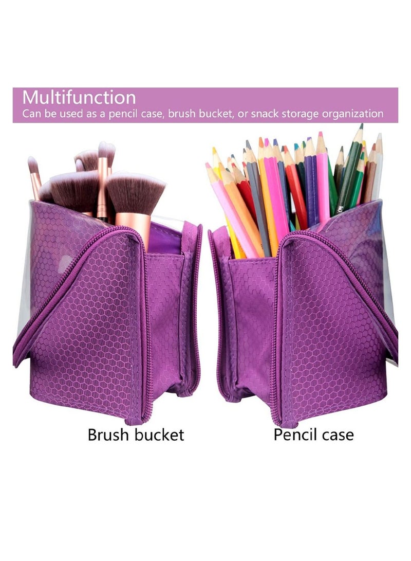 MARGOUN حافظة فرش المكياج منظم حقيبة قلم متعددة الوظائف شفافة مستحضرات التجميل حقيبة أدوات التجميل والقرطاسية - Image 2