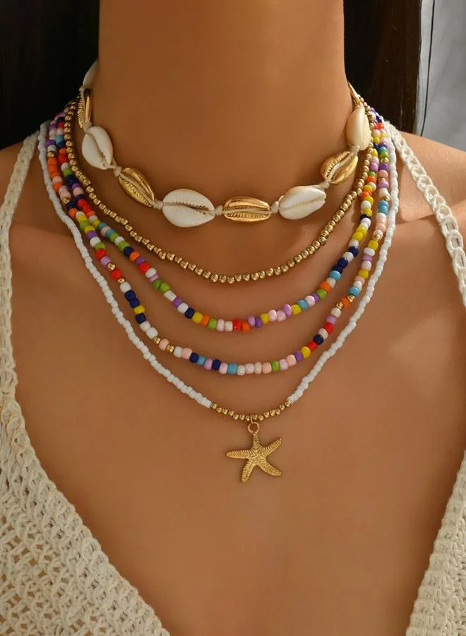 Take Two  Pack of 5 - Colorful Layered Beaded Necklaces for Women | Best Price UAE