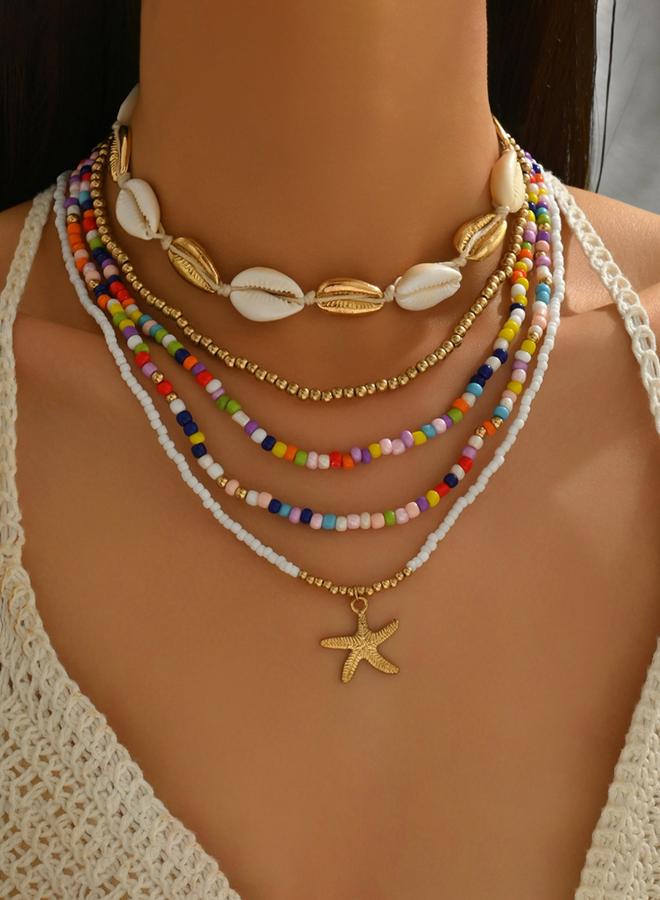Take Two Pack of 5 - Colorful Layered Beaded Necklaces - Image 3