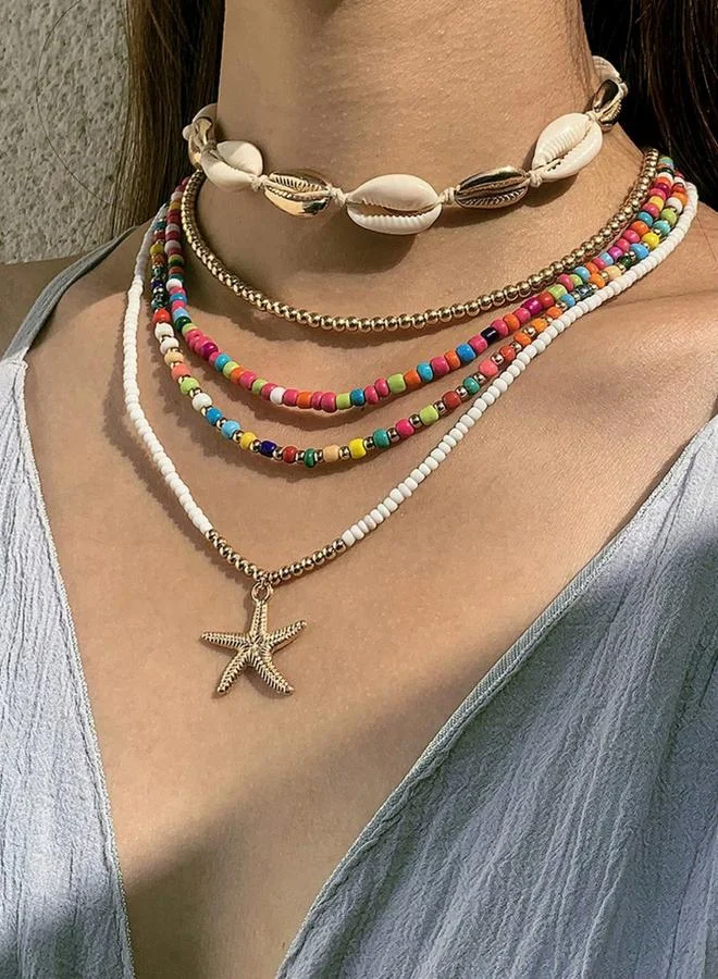 Take Two  Pack of 5 - Colorful Layered Beaded Necklaces for Women | Best Price UAE