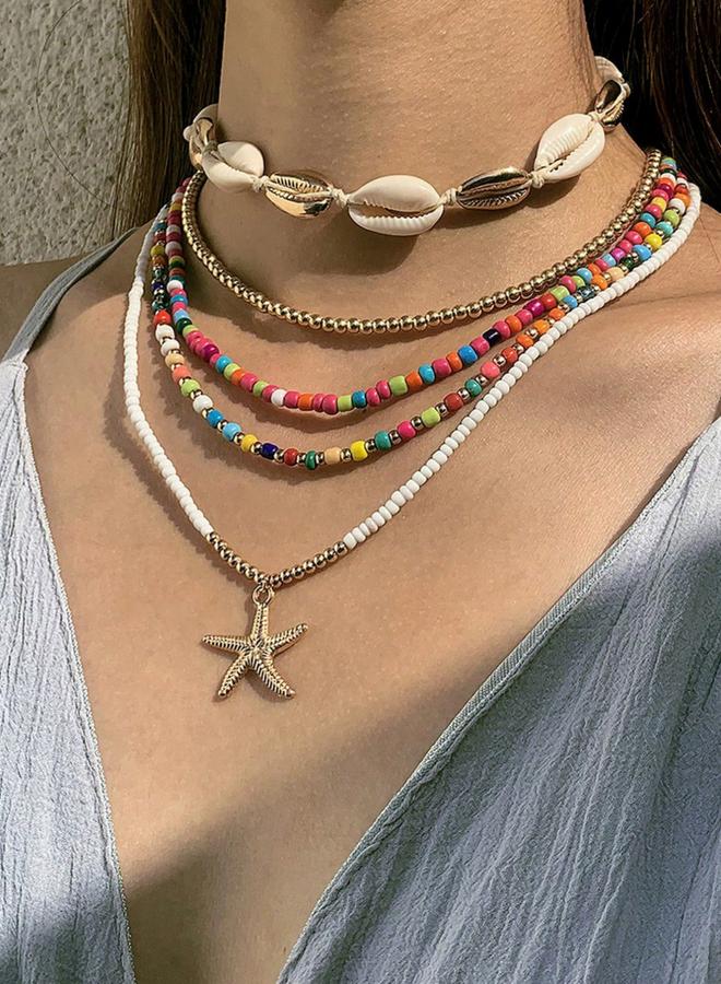 Take Two Pack of 5 - Colorful Layered Beaded Necklaces - Image 4