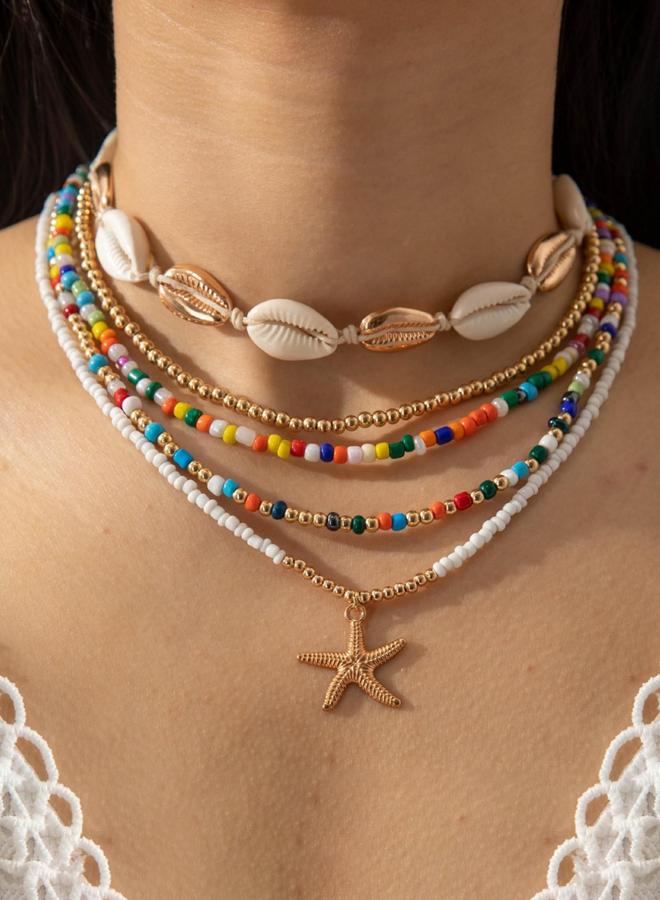 Take Two Pack of 5 - Colorful Layered Beaded Necklaces - Image 1